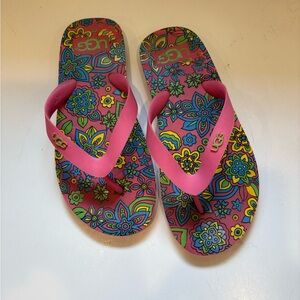 UGG Pink Colorful Floral Child Flip Flops